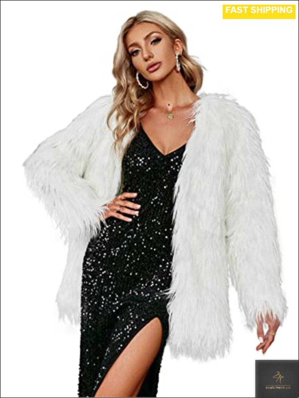 Long Sleeve Fluffy Faux Fur Warm Coat Open Front Winter Jacket